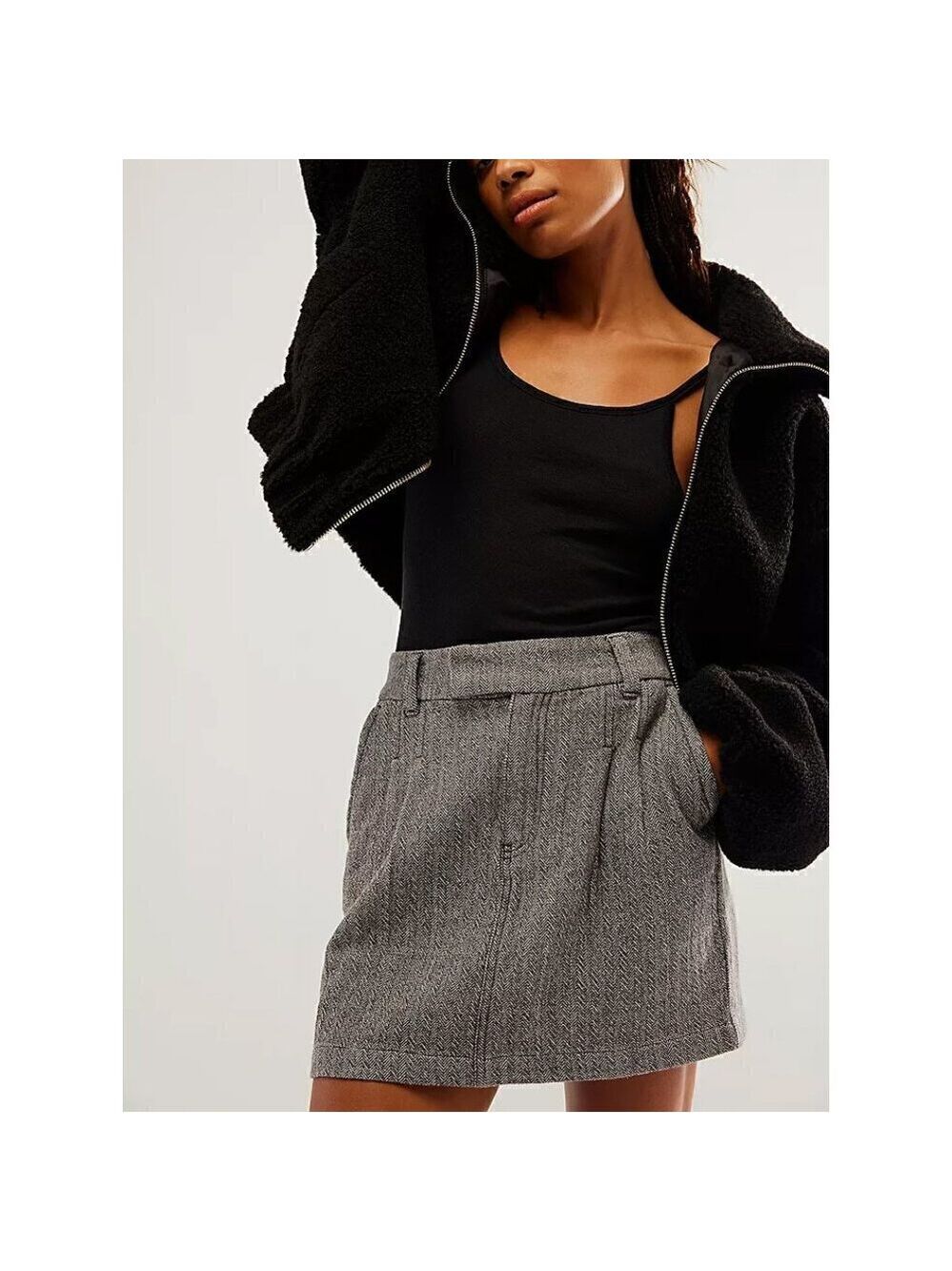 FREE PEOPLE Pop Preppy Mini Skirt / Gray